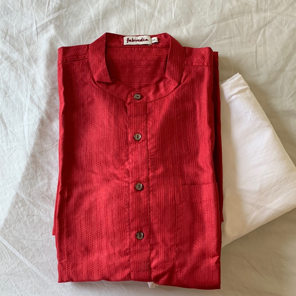 Fabindia Maroon Mens Kurta Set Size 38
